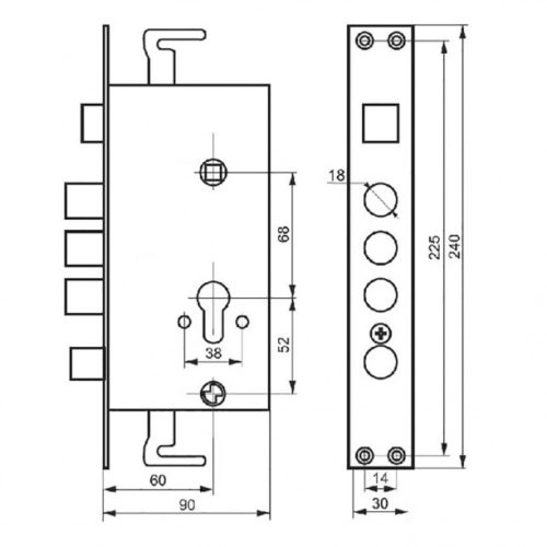 216-1-А-L Врезной замок для стальных дверей полуавтомат (левый)