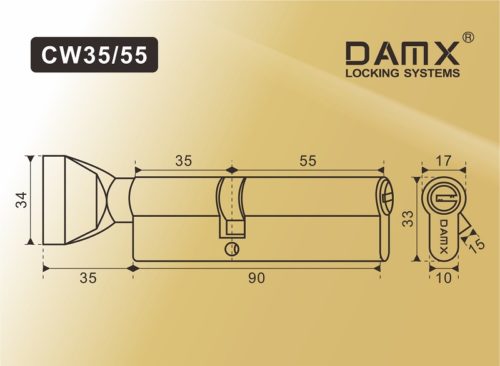 DAMX Цилиндр прос. ключ-вертушка NW 90 mm (35/55) PB