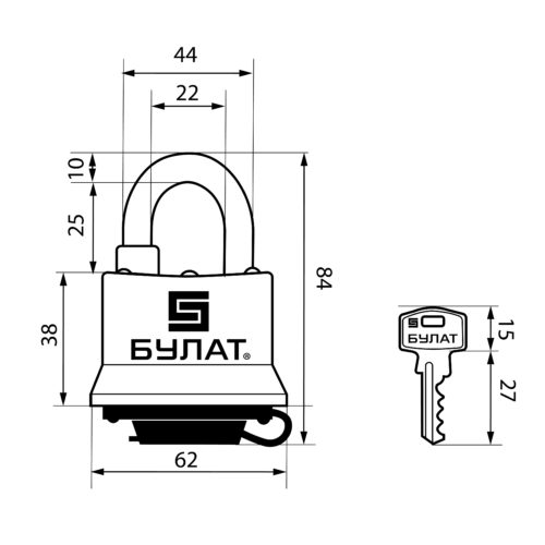 Булат  Замок навесной ВС 0350/0350-01 ПОД ОДИН КЛЮЧ (комплект 2 шт.)