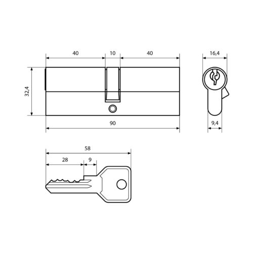 Стандарт  Цилиндровый механизм Z.I.90-5K (40х10х40) CP 5 кл