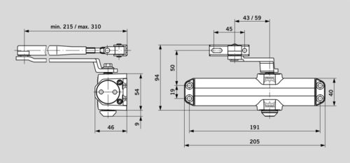 Доводчик  DORMA  Compakt EN 2/3/4 (до120 кг) (серебро)