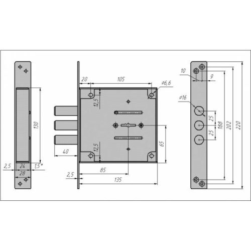 CERBER Замок врезной ЗВУ С1-В 114 (полный комплект)
