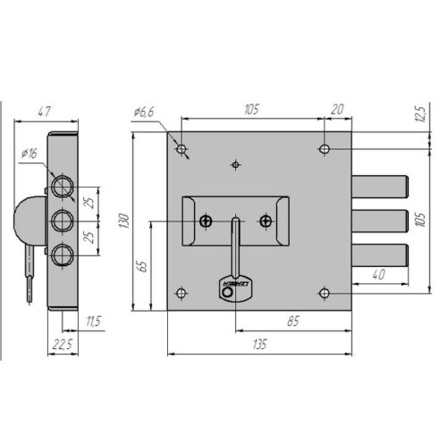 CERBER Замок накладной ЗНУ-П С1-П 114 (полный комплект)