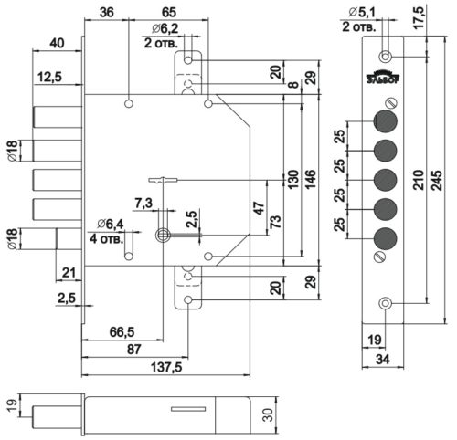 Замок врезной 1.06.21.КМА ГРАНИТ