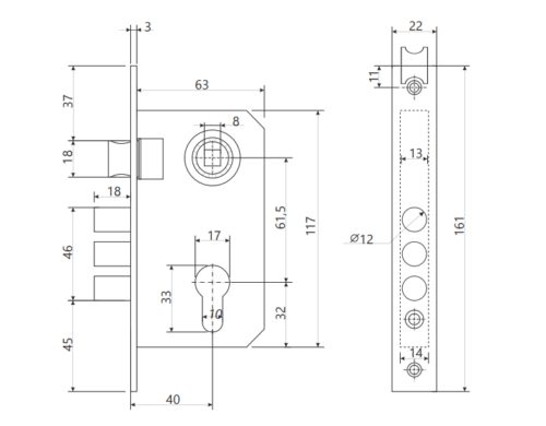 Замок врезной 1027/60-G/GM  Апекс