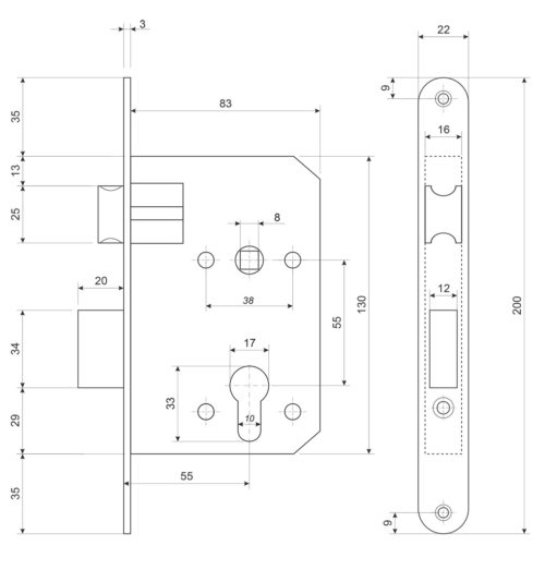 Замок врезной 1623-АВ (б/ц)  Апекс