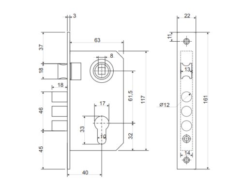 Замок врезной AVERS 1023/60-G