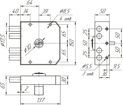 Замок накладной ЗН4 030.0.1 ПР (3 ключа)  Меттэм