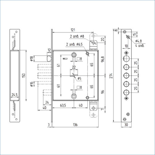 Замок врезной ЗВ9 144.1.0  (левый/тяги)  Меттэм  - с ручками