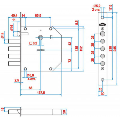 Замок врезной 1.05.29  БАЗАЛЬТ (универсальный)