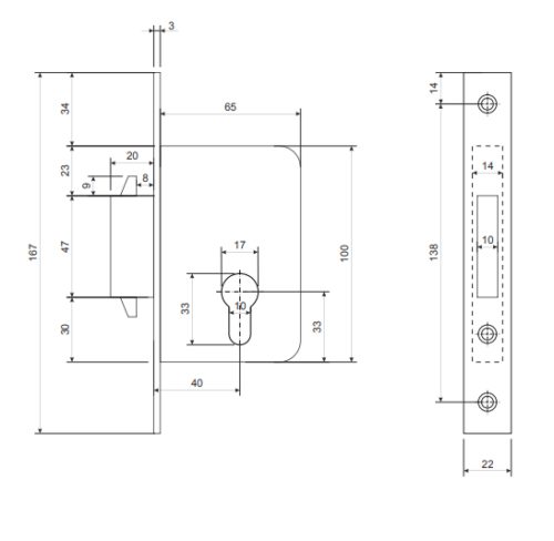 Замок врезной 94-H/60-CR  Апекс