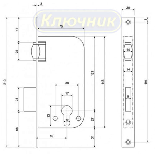 Замок врезной 30-R-CR  Апекс