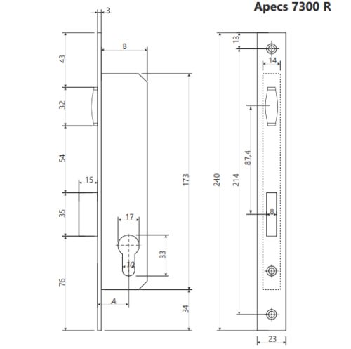 Замок врезной 7300-25-R-NIS  Апекс