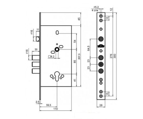 Замок врезной 1.01.23 ЛАЗУРИТ