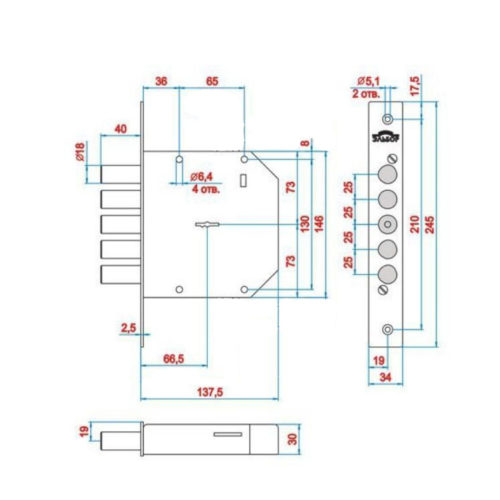 Замок врезной 1.06.29  ГРАНИТ (левый)