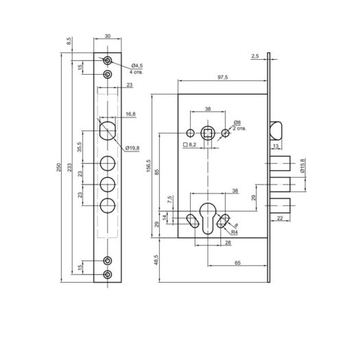 Замок врезной BORDER 79048 G 4-3 г.Рязань