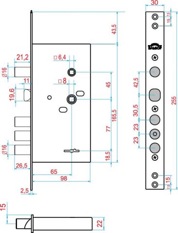Замок врезной 1.02.22 ЛАЗУРИТ