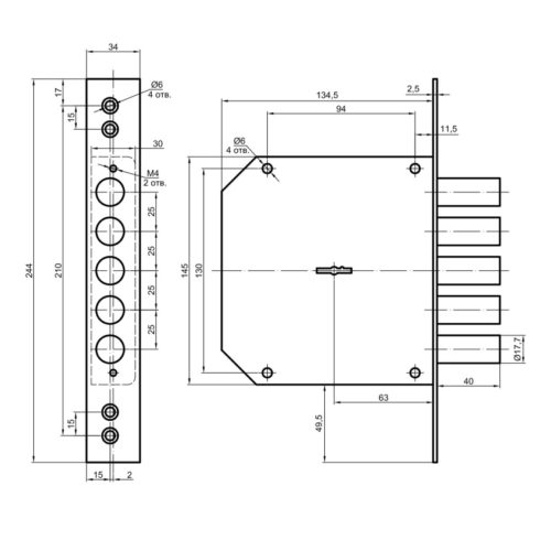 Замок врезной BORDER 72204 К 8-6 П (правый) г.Рязань