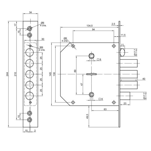 Замок врезной BORDER 77411 К 9-6 Пз (правый) г.Рязань