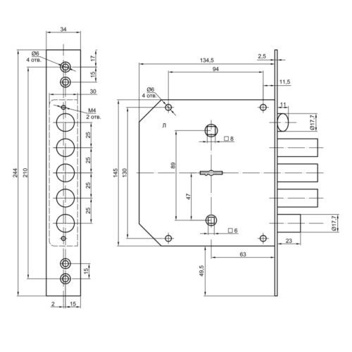 Замок врезной BORDER 77412 К 9-6 Лз (левый) г.Рязань