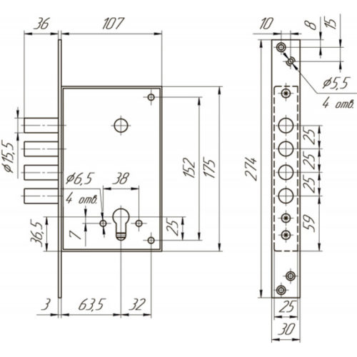 Замок врезной ЗВ1 711.0.0 корпус б/ц  Меттэм