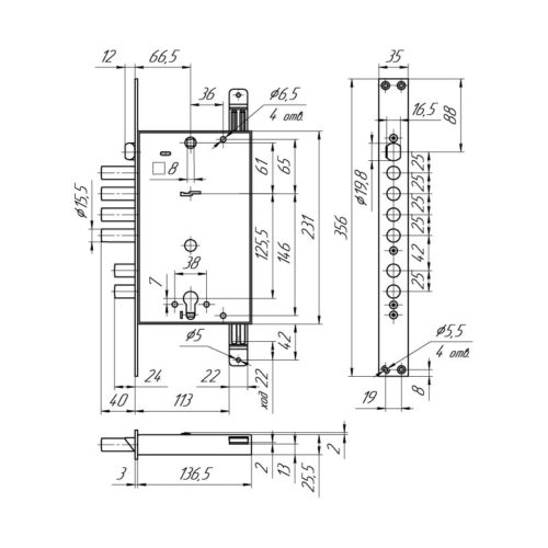 Замок врезной ЗВ13 173.1.1 б/ц  Меттэм