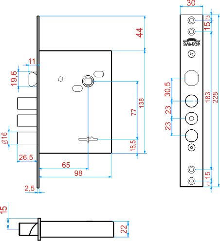 Замок врезной 1.02.27 ЛАЗУРИТ