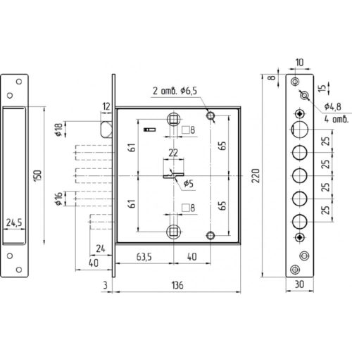 Замок врезной ЗВ9 144.0.0 (правый/без тяг)  Меттэм  - с ручками