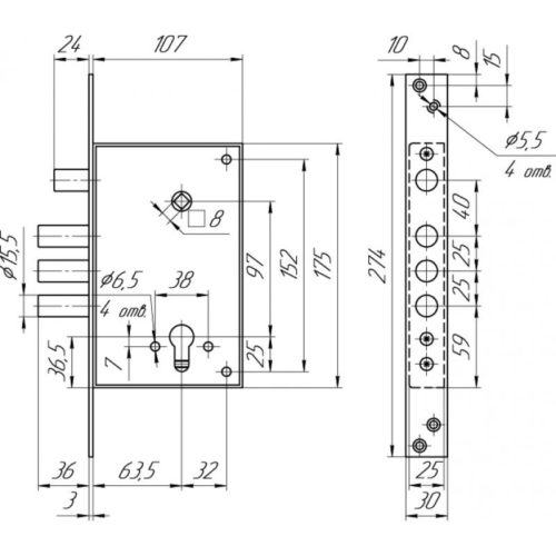 Замок врезной ЗВ1 712.0.0 корпус б/ц  Меттэм