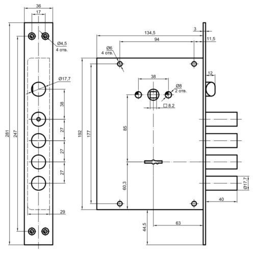 Замок врезной BORDER 77462 К 9-6 (ключ 120) г.Рязань