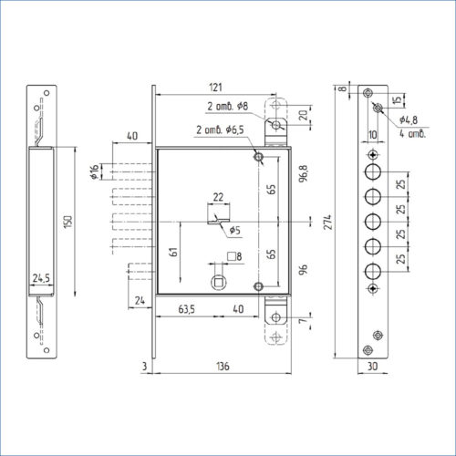 Замок врезной ЗВ8 142.1.0 (тяги)  Меттэм