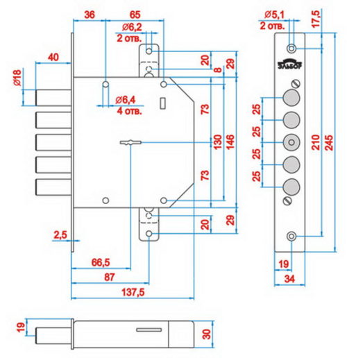 Замок врезной ReX.3.2 (аналог 1.06.02) тяги