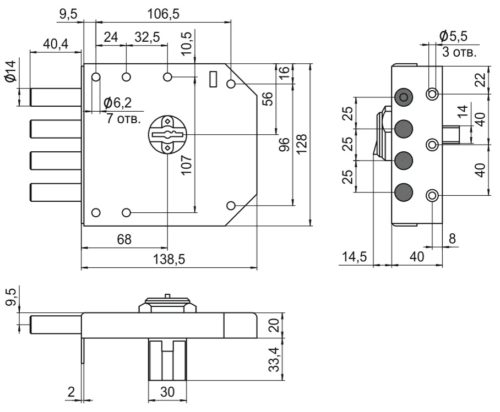 Замок врезной ReX.2.1 (аналог 1.05.01)