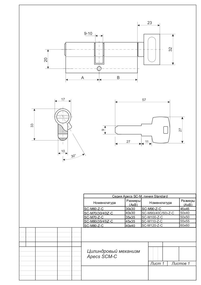 Механизм цилиндровый SM-100-C-NI Апекс Механизм цилиндровый SM-100-C-NI Апекс