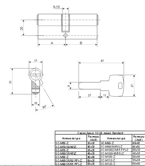 Механизм цилиндровый SM-70(30/40)-NI  Апекс