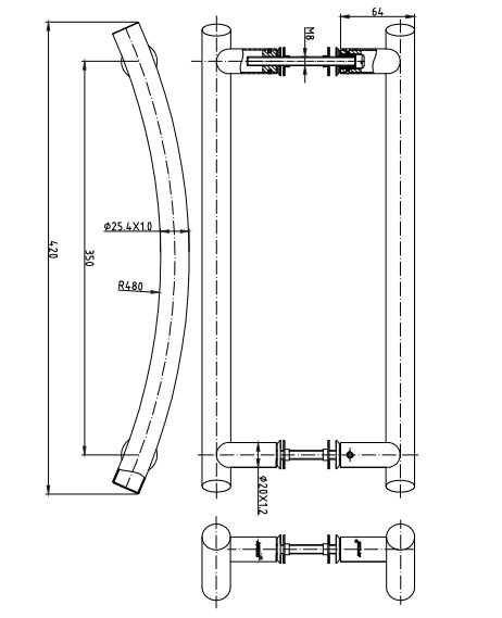 Ручка-скоба HC-0928-25/350-INOX