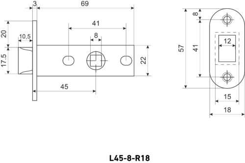 Аллюр  Защёлка АРТ L45-8-PR18 SN (матовый никель) пластик