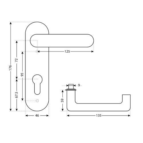 Комплект ручек MCL PH-7201П чёрный с пружиной для противопожарных дверей