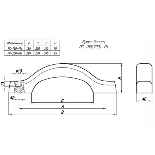 Ручка-скоба РС-220 банная плоская