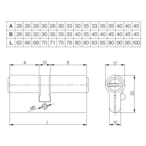 Kale  Механизм цилиндровый 164 BN-62 (26+10+26)-BP-5KEY ключ/ключ STB164BN000022
