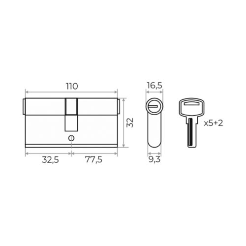 Цилиндровый механизм с перекодировкой 110 мм (32,5х77,5) 5+2 кл (латунь) MARLOK