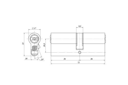 Цилиндровый механизм Гардиан GB 72(36/36) Ni 5 кл.(скин-уп.) кл.-кл.