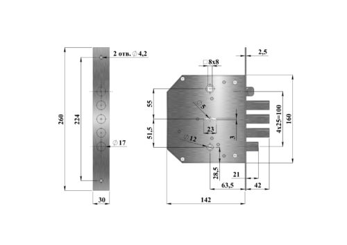 Замок врезной  Эталон-РЗ  правый (Герион)