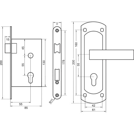 PALLADIUM Замок врезной 460-25 СР L (хром)