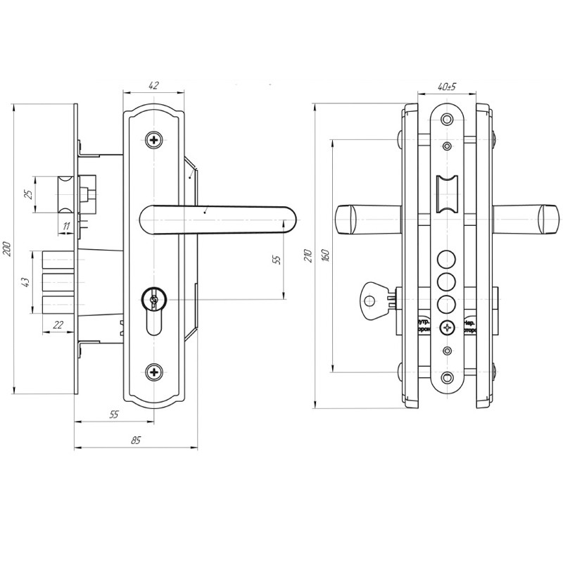 Замок врезной ЗВ4-1-8-17 (медь) Замок врезной ЗВ4-1-8-17 (медь)