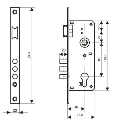 Аллюр  Замок врезной 0221 CP (хром)