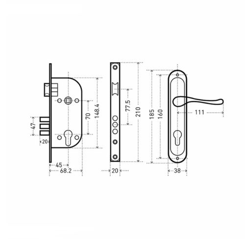 Аллюр  Замок врезной 103/3 AB (ст.бронза)