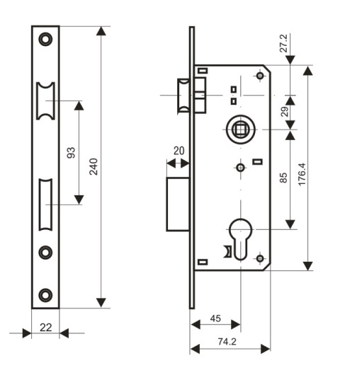Аллюр  Замок врезной 0211 AC (медь)