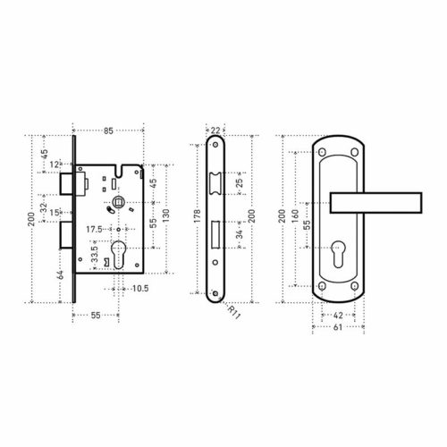 Аллюр  Замок врезной ЗВ 4-1/55А АВ (ст.бронза) автомат