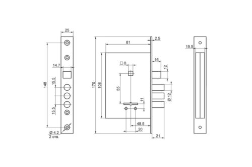 Замок врезной 77305 САМ 9-6 (чёрный глянец) г.Рязань